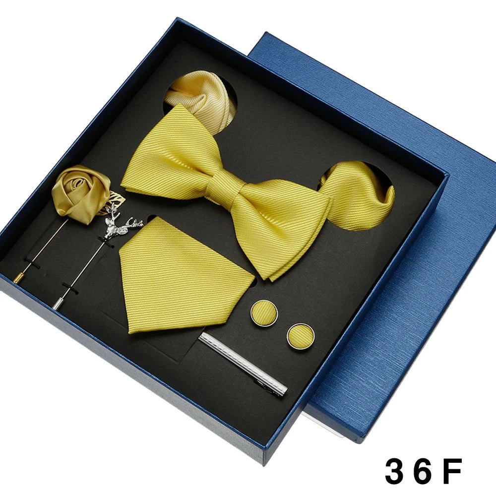 Plain Tie Set For Men Solid Color Necktie Pocket Square Brooch Gift Box For Wedding Business Luxury 8pcs Mens Gift Gravatas - Luzilly Bridal & Apparel
