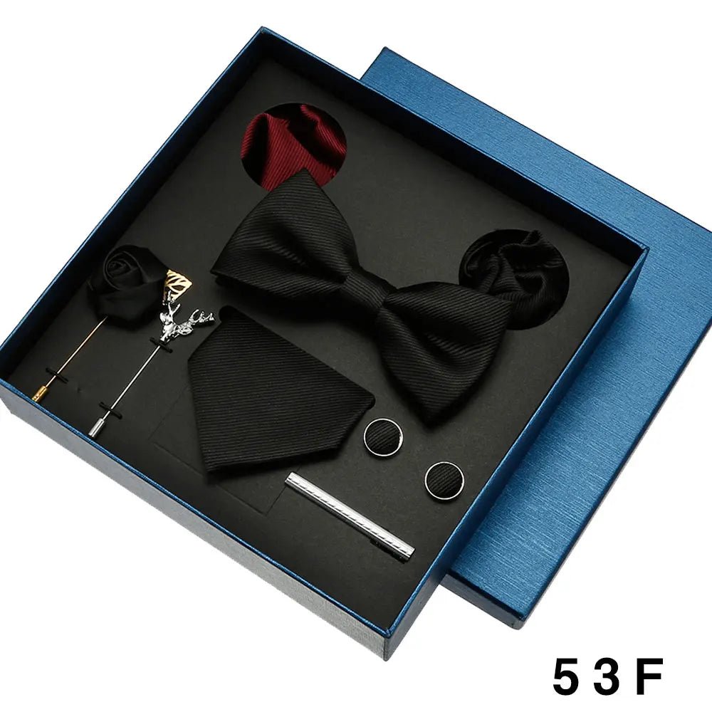 Plain Tie Set For Men Solid Color Necktie Pocket Square Brooch Gift Box For Wedding Business Luxury 8pcs Mens Gift Gravatas - Luzilly Bridal & Apparel
