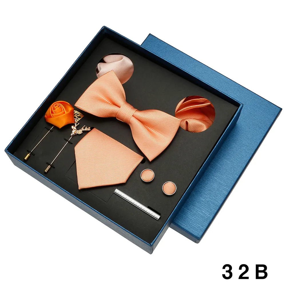 Plain Tie Set For Men Solid Color Necktie Pocket Square Brooch Gift Box For Wedding Business Luxury 8pcs Mens Gift Gravatas - Luzilly Bridal & Apparel