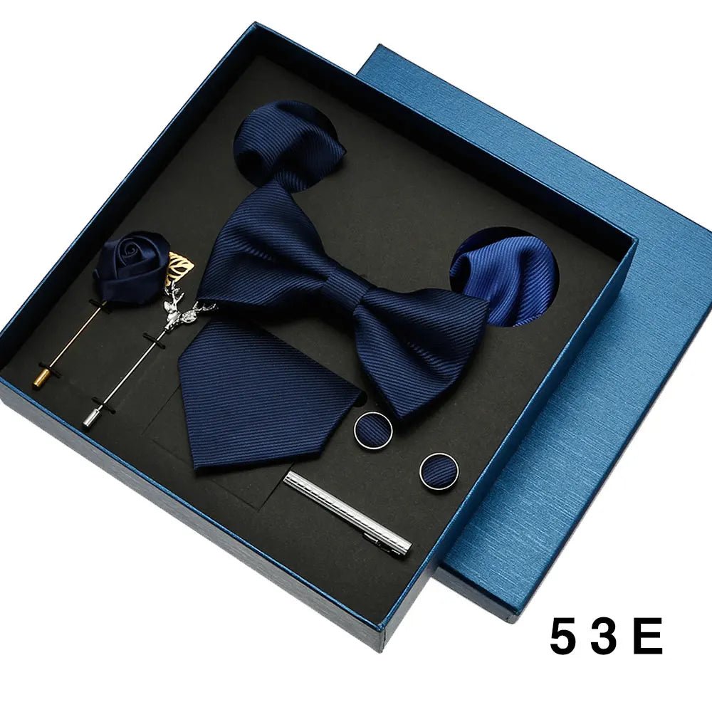 Plain Tie Set For Men Solid Color Necktie Pocket Square Brooch Gift Box For Wedding Business Luxury 8pcs Mens Gift Gravatas - Luzilly Bridal & Apparel