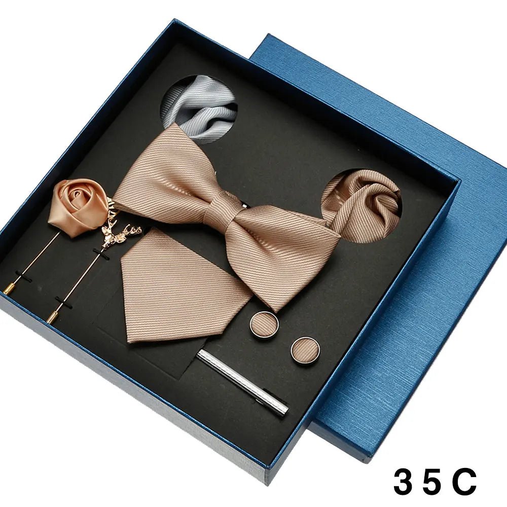 Plain Tie Set For Men Solid Color Necktie Pocket Square Brooch Gift Box For Wedding Business Luxury 8pcs Mens Gift Gravatas - Luzilly Bridal & Apparel
