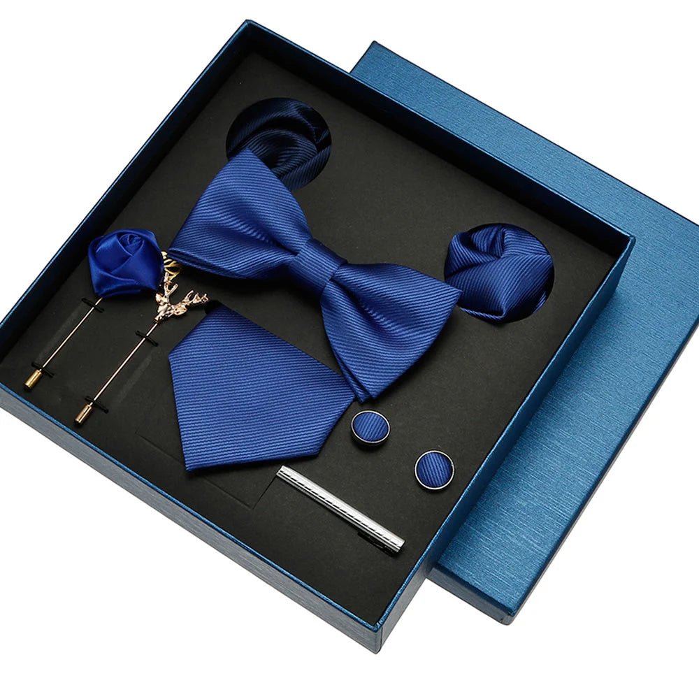 Plain Tie Set For Men Solid Color Necktie Pocket Square Brooch Gift Box For Wedding Business Luxury 8pcs Mens Gift Gravatas - Luzilly Bridal & Apparel