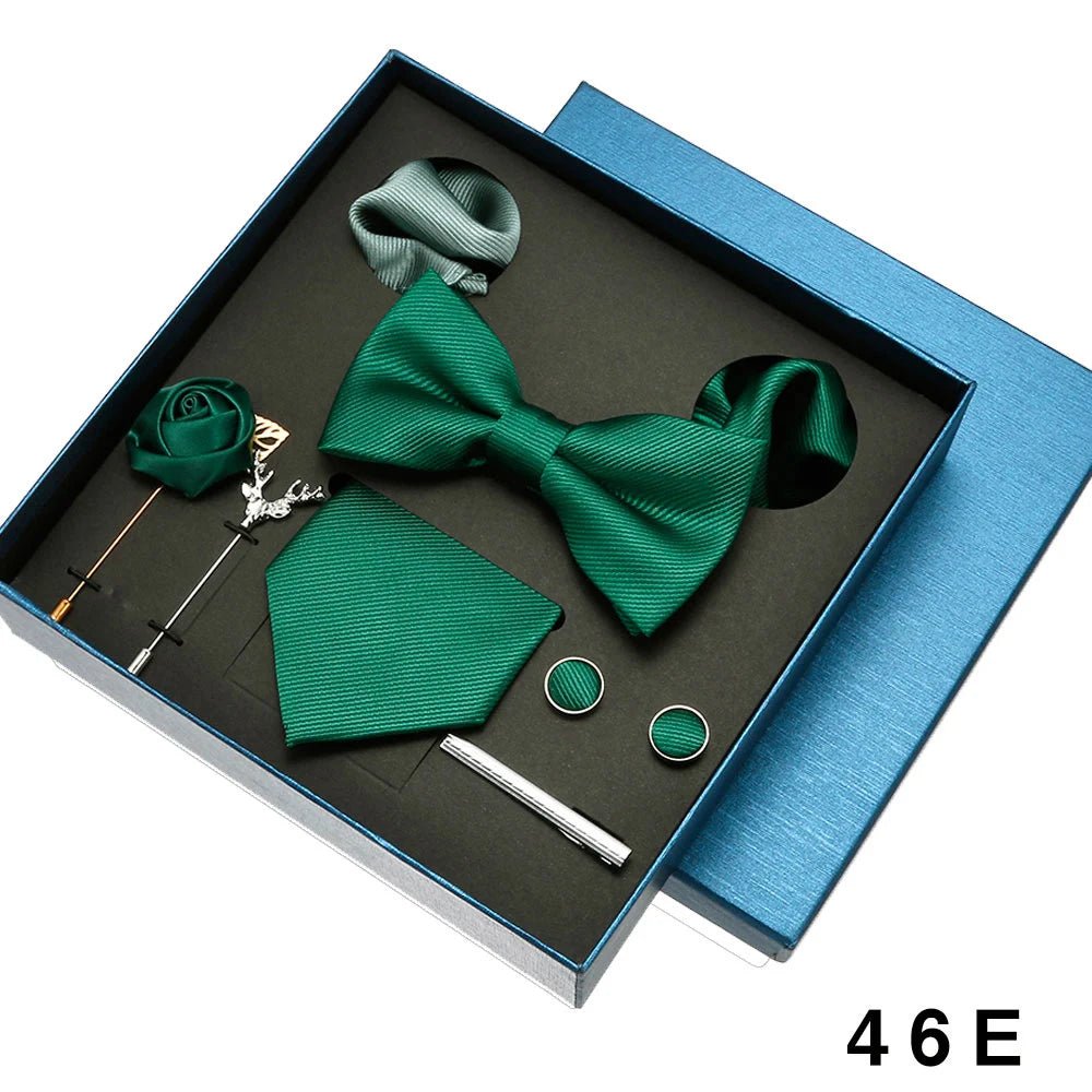 Plain Tie Set For Men Solid Color Necktie Pocket Square Brooch Gift Box For Wedding Business Luxury 8pcs Mens Gift Gravatas - Luzilly Bridal & Apparel