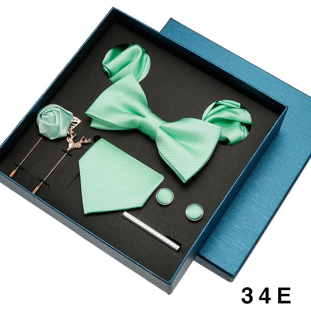Plain Tie Set For Men Solid Color Necktie Pocket Square Brooch Gift Box For Wedding Business Luxury 8pcs Mens Gift Gravatas - Luzilly Bridal & Apparel
