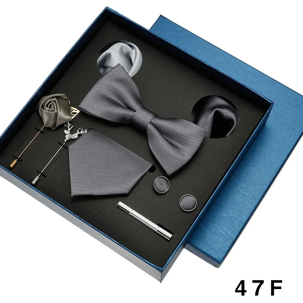Plain Tie Set For Men Solid Color Necktie Pocket Square Brooch Gift Box For Wedding Business Luxury 8pcs Mens Gift Gravatas - Luzilly Bridal & Apparel