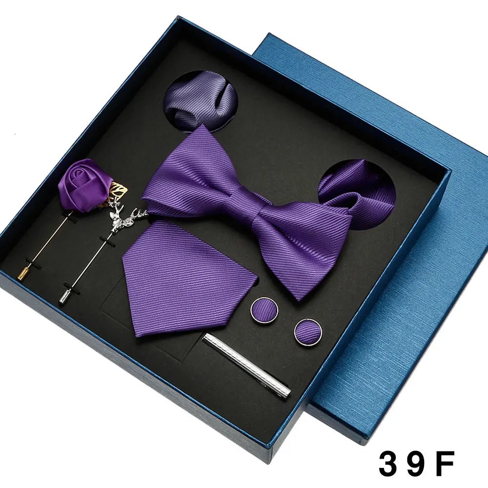 Plain Tie Set For Men Solid Color Necktie Pocket Square Brooch Gift Box For Wedding Business Luxury 8pcs Mens Gift Gravatas - Luzilly Bridal & Apparel