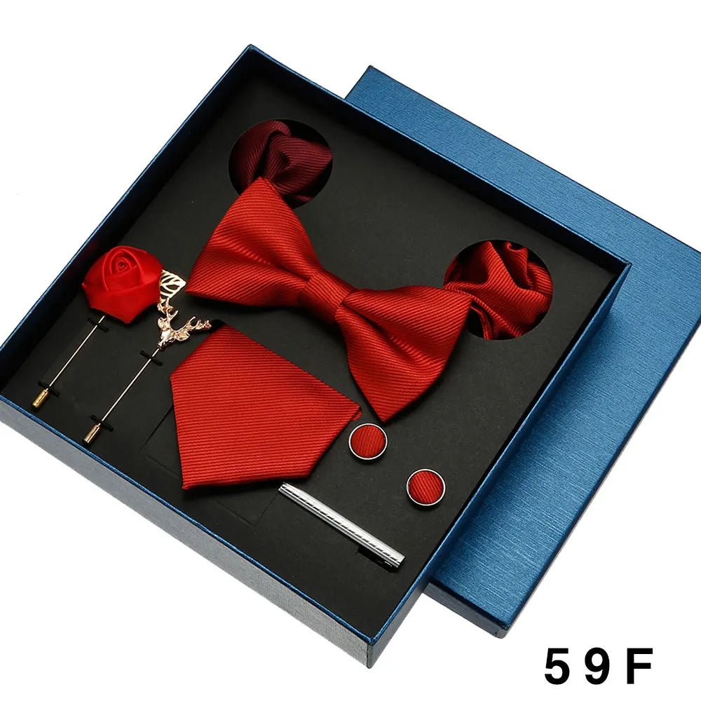 Plain Tie Set For Men Solid Color Necktie Pocket Square Brooch Gift Box For Wedding Business Luxury 8pcs Mens Gift Gravatas - Luzilly Bridal & Apparel