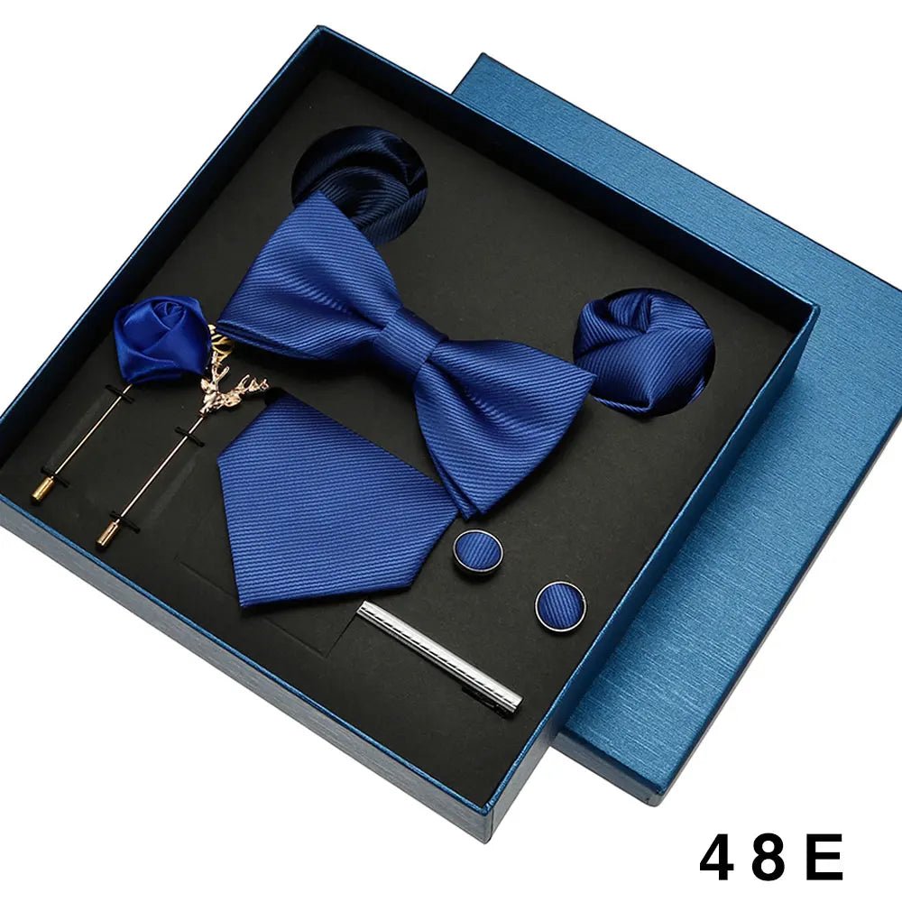 Plain Tie Set For Men Solid Color Necktie Pocket Square Brooch Gift Box For Wedding Business Luxury 8pcs Mens Gift Gravatas - Luzilly Bridal & Apparel