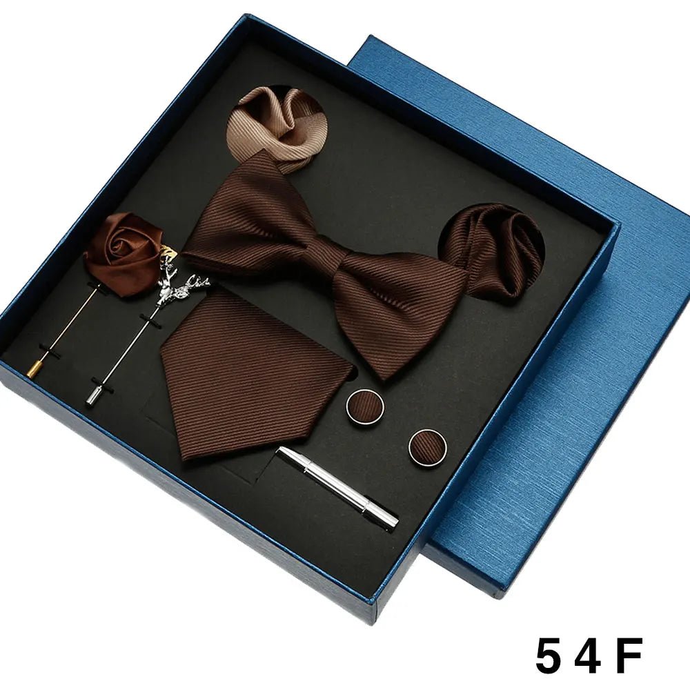 Plain Tie Set For Men Solid Color Necktie Pocket Square Brooch Gift Box For Wedding Business Luxury 8pcs Mens Gift Gravatas - Luzilly Bridal & Apparel