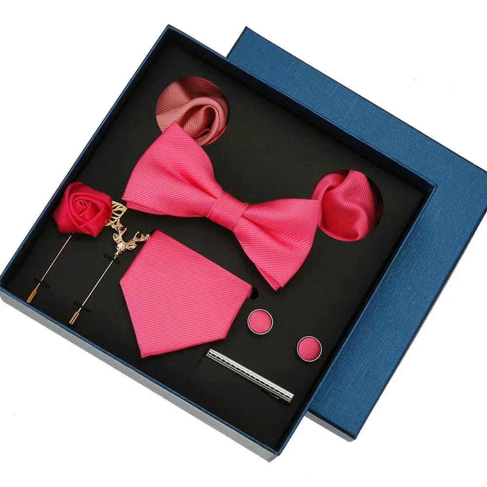 Plain Tie Set For Men Solid Color Necktie Pocket Square Brooch Gift Box For Wedding Business Luxury 8pcs Mens Gift Gravatas - Luzilly Bridal & Apparel
