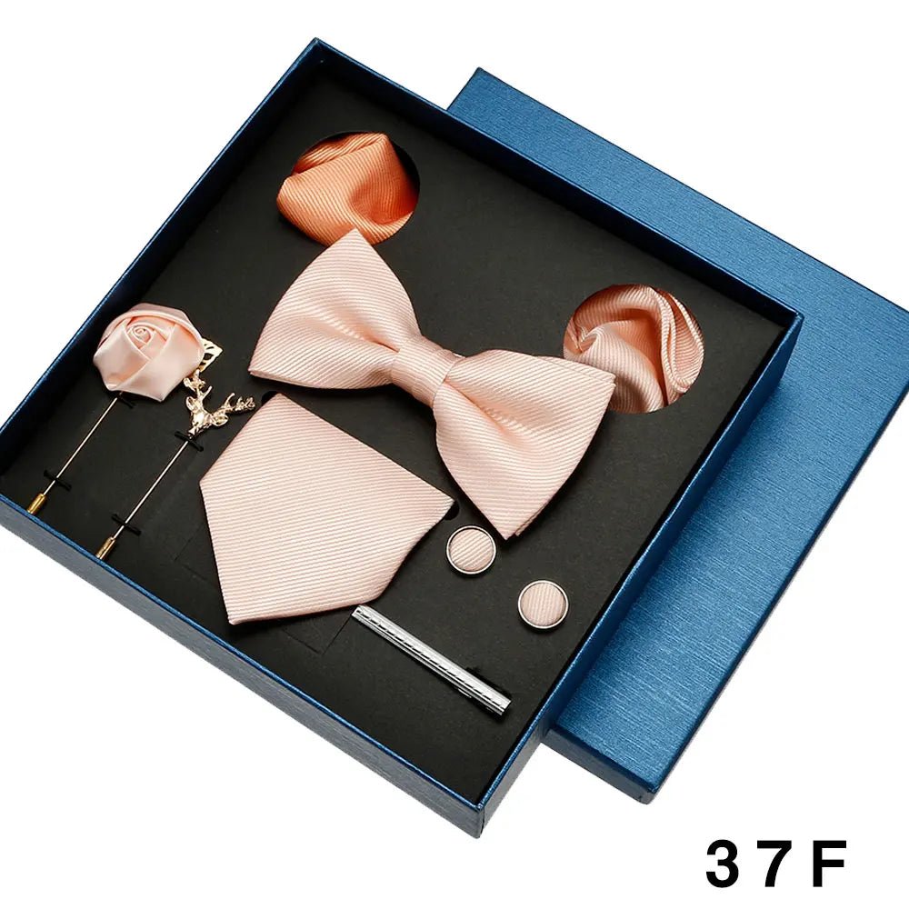 Plain Tie Set For Men Solid Color Necktie Pocket Square Brooch Gift Box For Wedding Business Luxury 8pcs Mens Gift Gravatas - Luzilly Bridal & Apparel