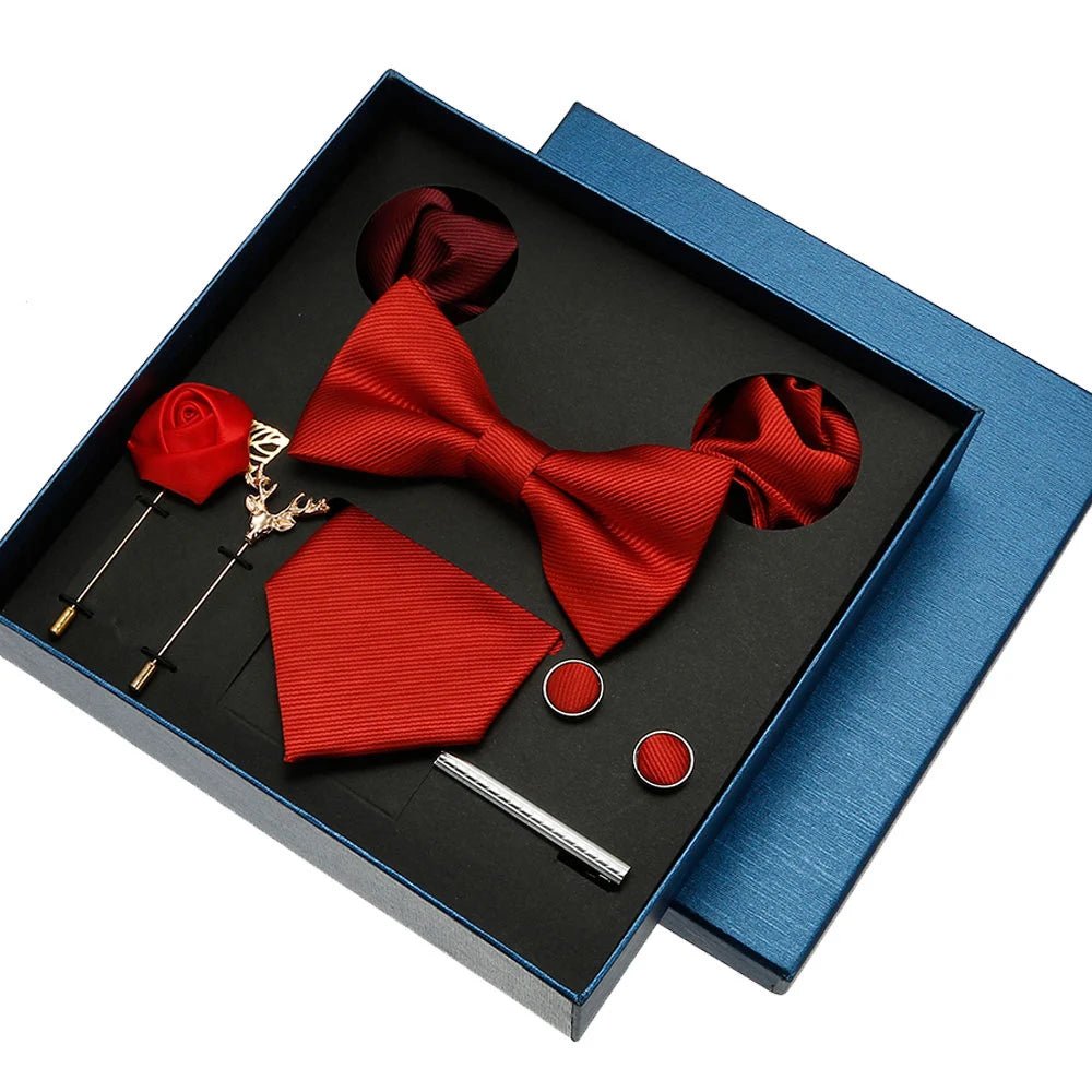 Plain Tie Set For Men Solid Color Necktie Pocket Square Brooch Gift Box For Wedding Business Luxury 8pcs Mens Gift Gravatas - Luzilly Bridal & Apparel