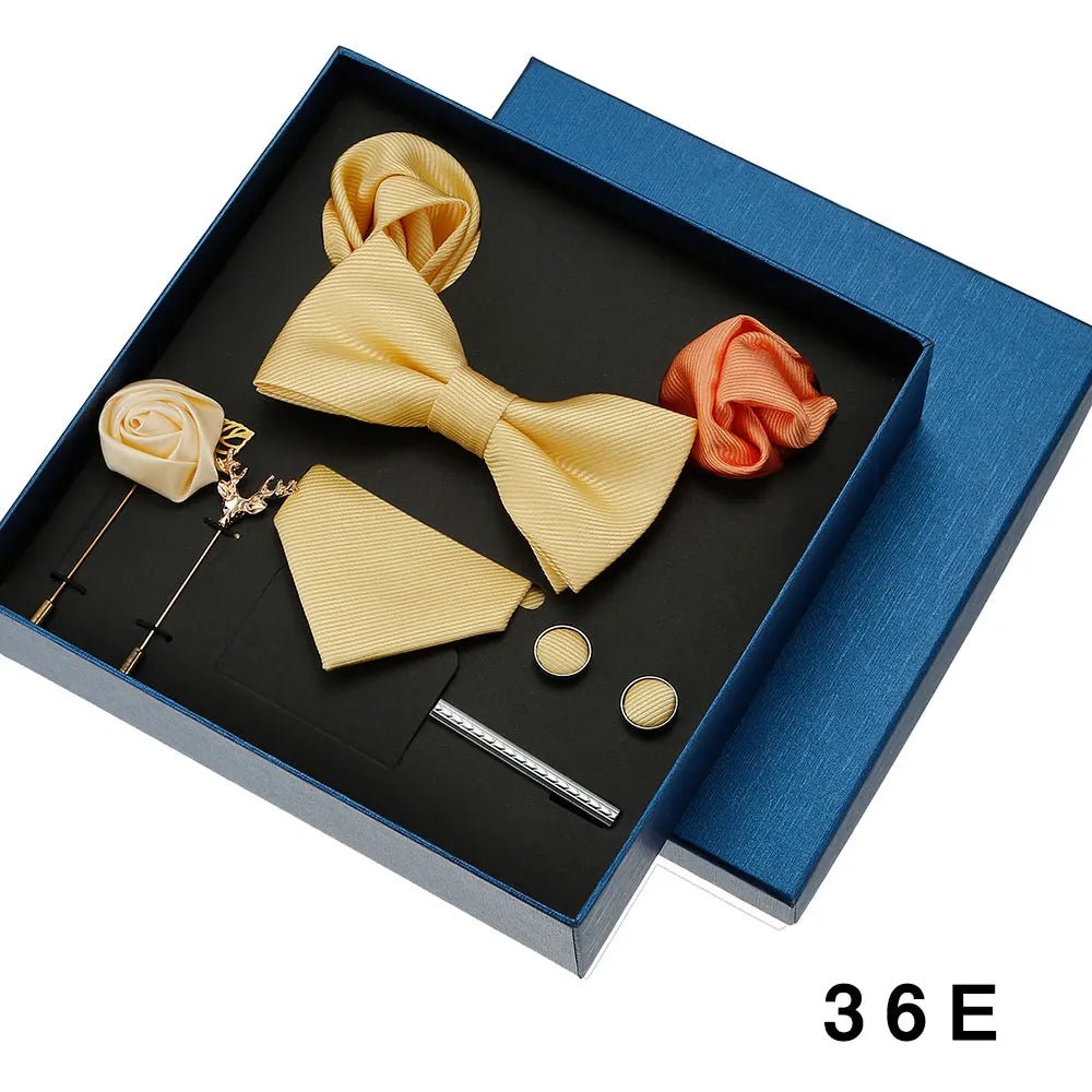 Plain Tie Set For Men Solid Color Necktie Pocket Square Brooch Gift Box For Wedding Business Luxury 8pcs Mens Gift Gravatas - Luzilly Bridal & Apparel