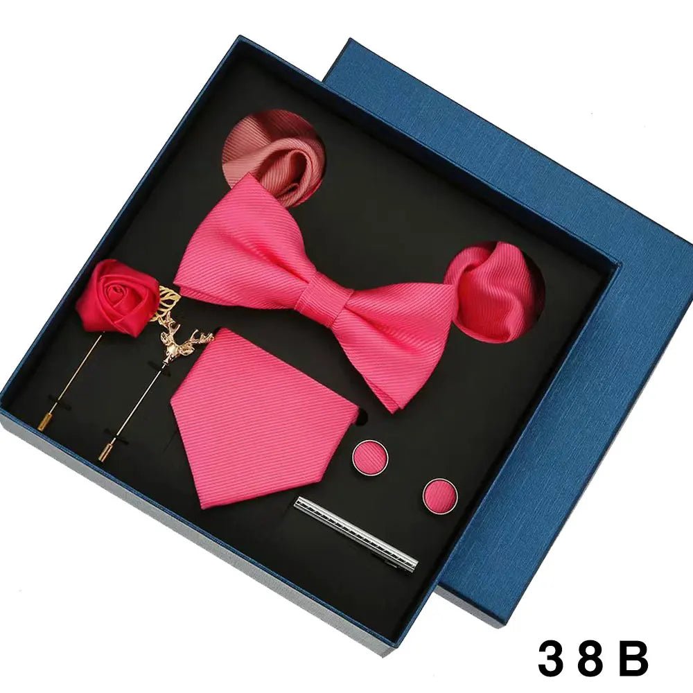 Plain Tie Set For Men Solid Color Necktie Pocket Square Brooch Gift Box For Wedding Business Luxury 8pcs Mens Gift Gravatas - Luzilly Bridal & Apparel