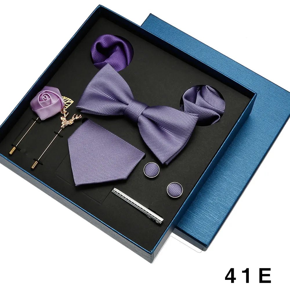 Plain Tie Set For Men Solid Color Necktie Pocket Square Brooch Gift Box For Wedding Business Luxury 8pcs Mens Gift Gravatas - Luzilly Bridal & Apparel