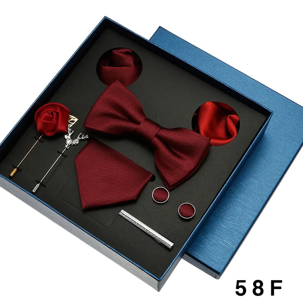Plain Tie Set For Men Solid Color Necktie Pocket Square Brooch Gift Box For Wedding Business Luxury 8pcs Mens Gift Gravatas - Luzilly Bridal & Apparel