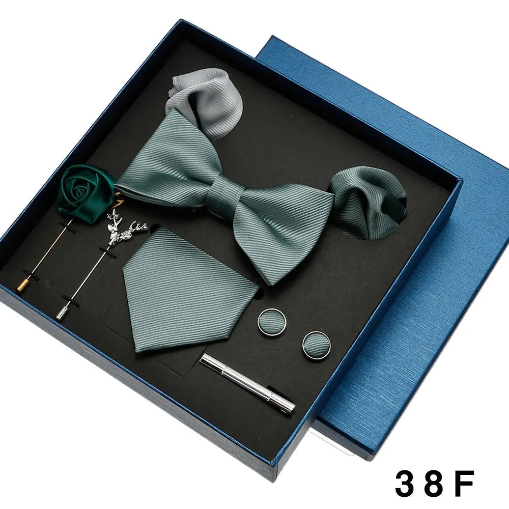 Plain Tie Set For Men Solid Color Necktie Pocket Square Brooch Gift Box For Wedding Business Luxury 8pcs Mens Gift Gravatas - Luzilly Bridal & Apparel