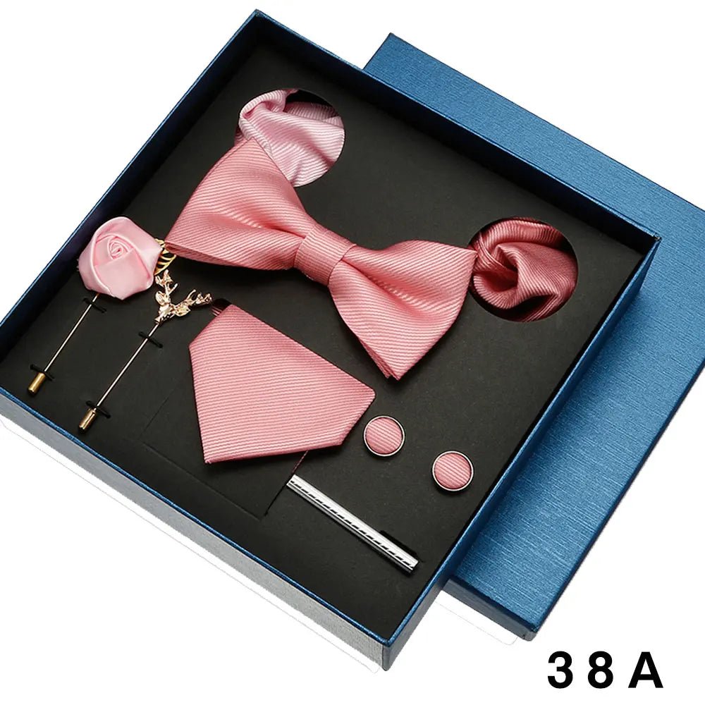 Plain Tie Set For Men Solid Color Necktie Pocket Square Brooch Gift Box For Wedding Business Luxury 8pcs Mens Gift Gravatas - Luzilly Bridal & Apparel