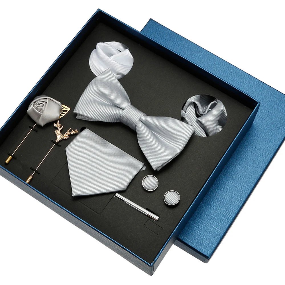 Plain Tie Set For Men Solid Color Necktie Pocket Square Brooch Gift Box For Wedding Business Luxury 8pcs Mens Gift Gravatas - Luzilly Bridal & Apparel
