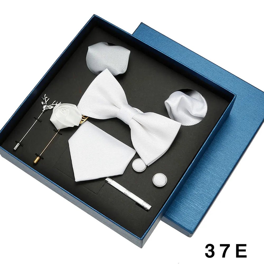 Plain Tie Set For Men Solid Color Necktie Pocket Square Brooch Gift Box For Wedding Business Luxury 8pcs Mens Gift Gravatas - Luzilly Bridal & Apparel