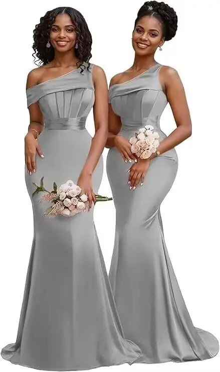 Pleated One-Shoulder Mermaid Bridesmaid Dress - Luzilly Bridal & Apparel