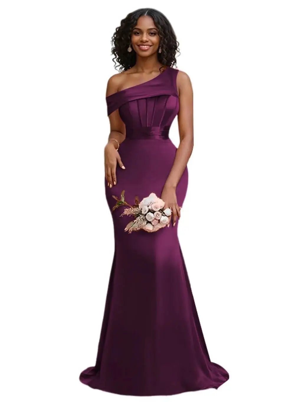 Pleated One-Shoulder Mermaid Bridesmaid Dress - Luzilly Bridal & Apparel
