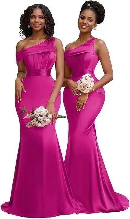 Pleated One-Shoulder Mermaid Bridesmaid Dress - Luzilly Bridal & Apparel