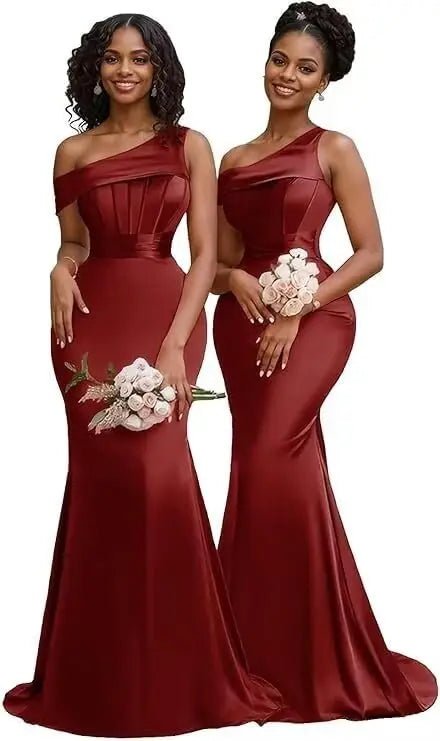 Pleated One-Shoulder Mermaid Bridesmaid Dress - Luzilly Bridal & Apparel