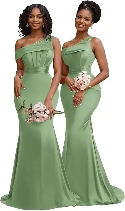 Pleated One-Shoulder Mermaid Bridesmaid Dress - Luzilly Bridal & Apparel