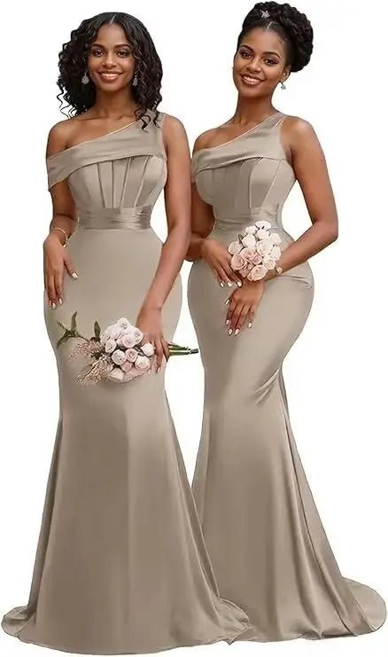 Pleated One-Shoulder Mermaid Bridesmaid Dress - Luzilly Bridal & Apparel