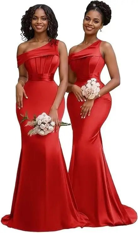 Pleated One-Shoulder Mermaid Bridesmaid Dress - Luzilly Bridal & Apparel