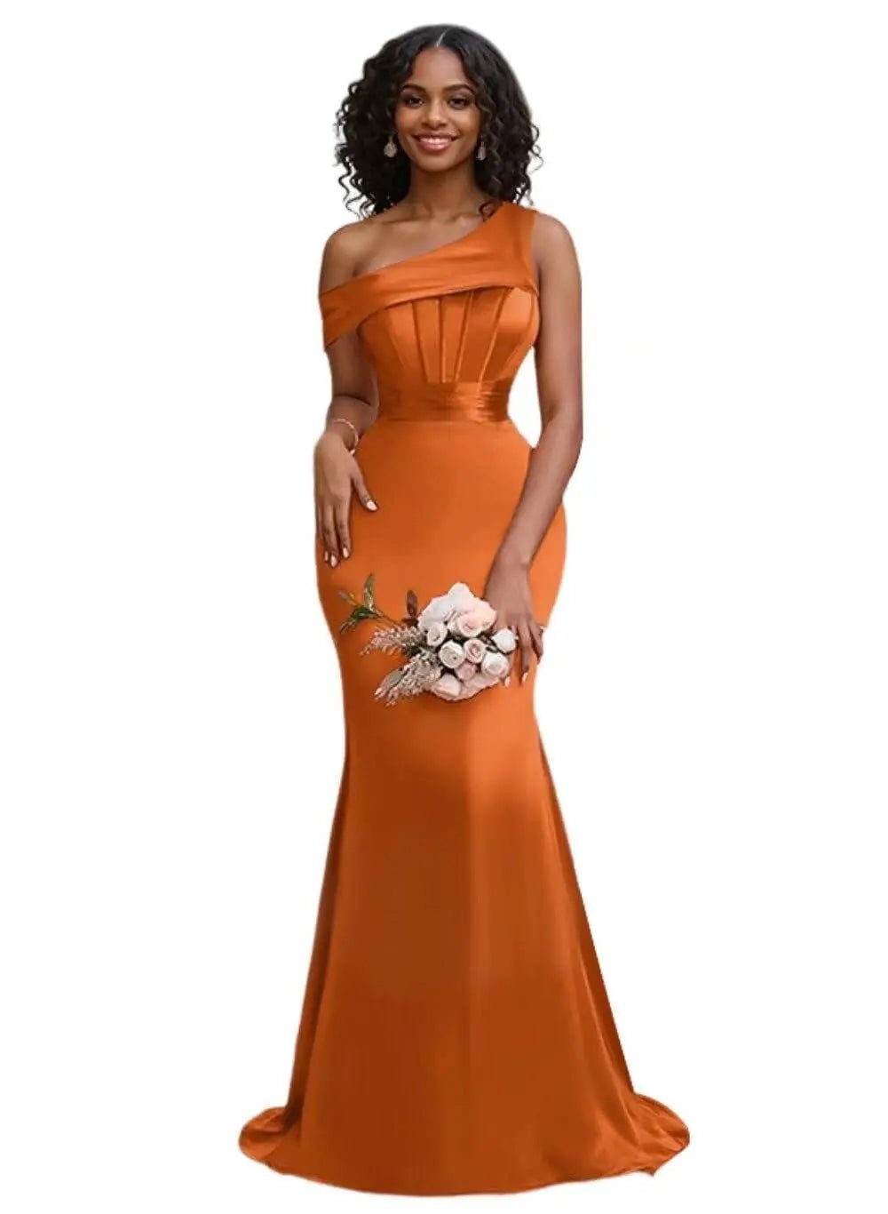 Pleated One-Shoulder Mermaid Bridesmaid Dress - Luzilly Bridal & Apparel