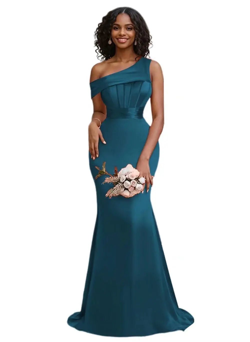Pleated One-Shoulder Mermaid Bridesmaid Dress - Luzilly Bridal & Apparel