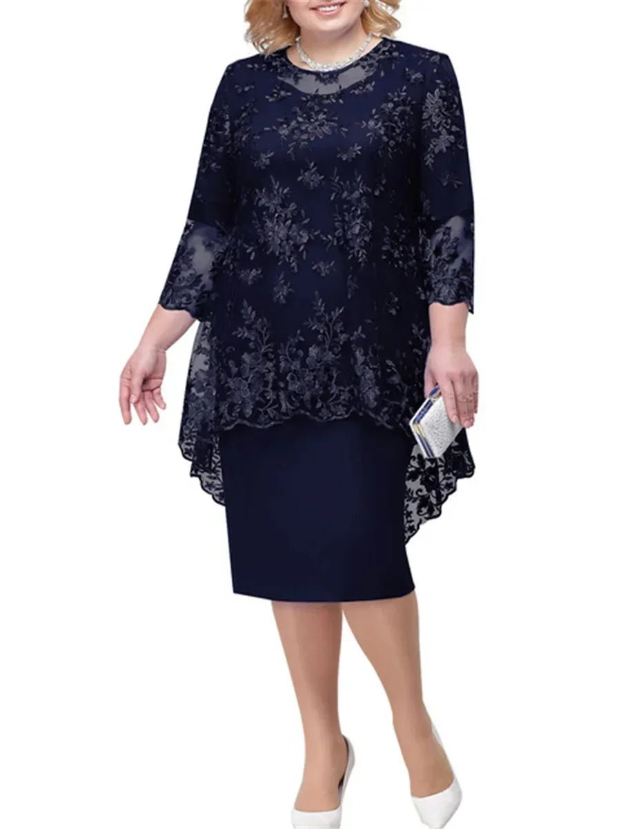 Plus Size Floral Lace Mother of the Bride Maxi Dress - Luzilly Bridal & Apparel