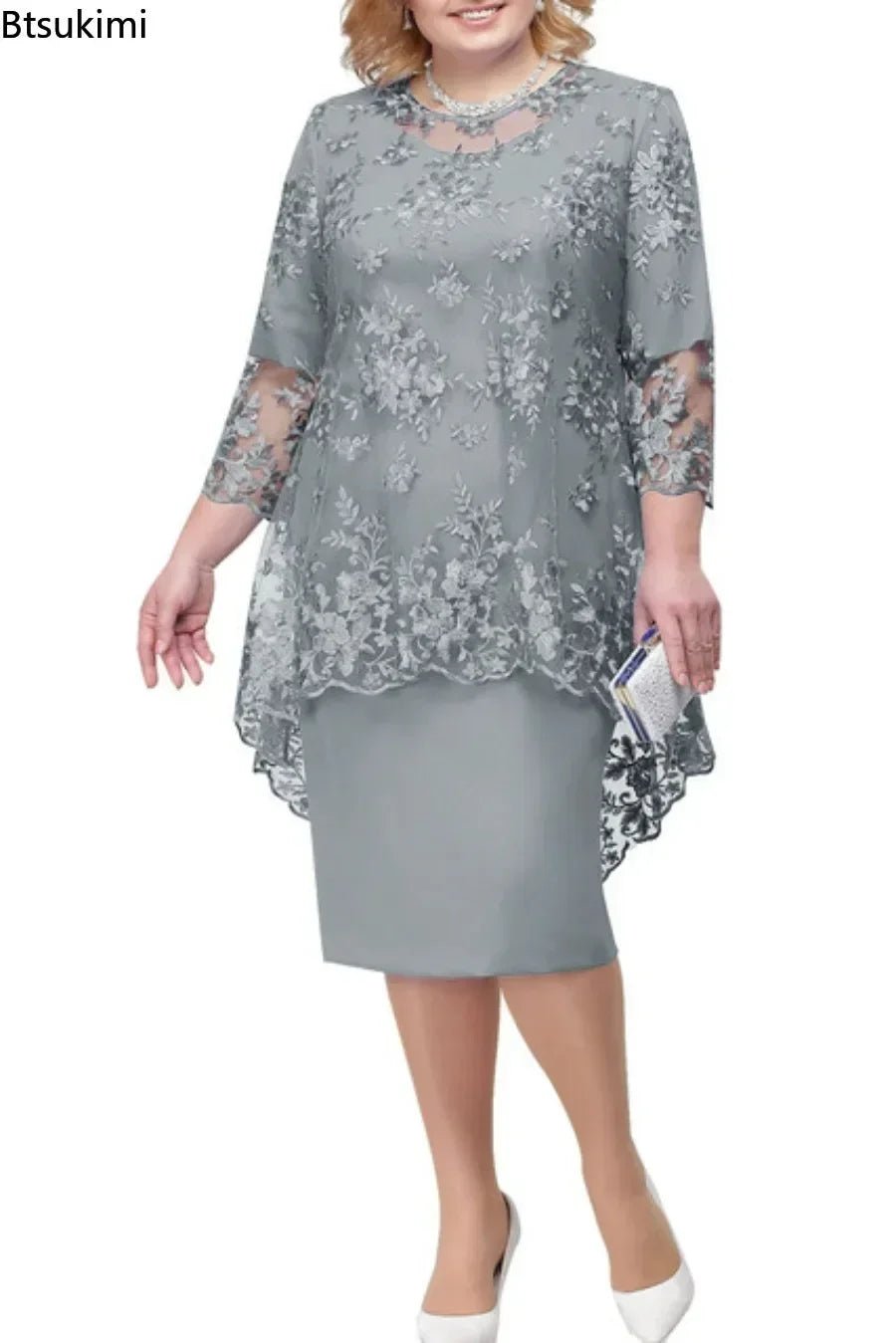 Plus Size Floral Lace Mother of the Bride Maxi Dress - Luzilly Bridal & Apparel