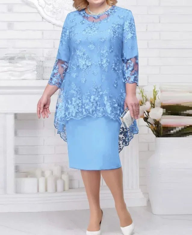 Plus Size Floral Lace Mother of the Bride Maxi Dress - Luzilly Bridal & Apparel