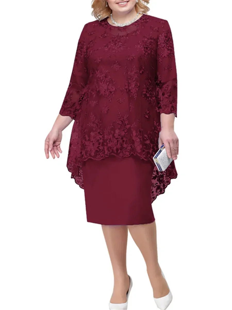 Plus Size Floral Lace Mother of the Bride Maxi Dress - Luzilly Bridal & Apparel