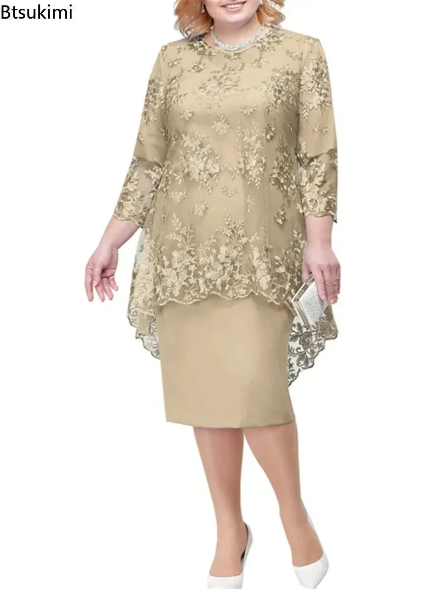 Plus Size Floral Lace Mother of the Bride Maxi Dress - Luzilly Bridal & Apparel