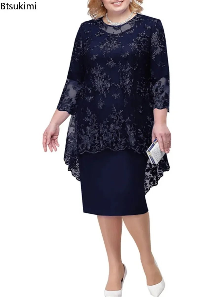 Plus Size Floral Lace Mother of the Bride Maxi Dress - Luzilly Bridal & Apparel