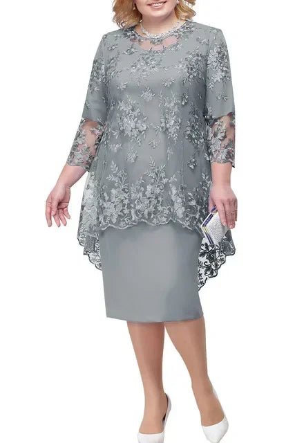 Plus Size Floral Lace Mother of the Bride Maxi Dress - Luzilly Bridal & Apparel