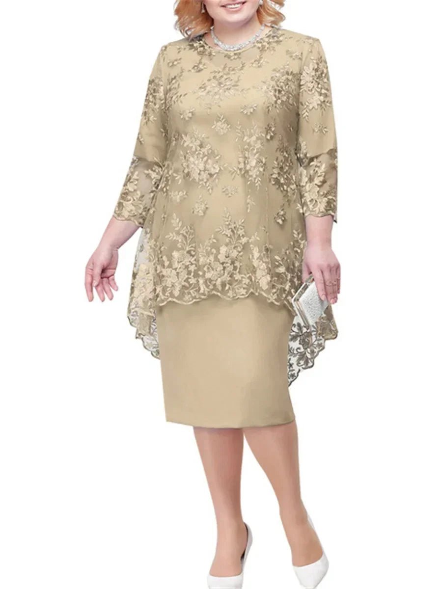 Plus Size Floral Lace Mother of the Bride Maxi Dress - Luzilly Bridal & Apparel
