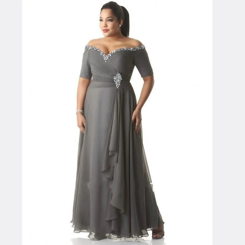 Plus Size Grey Chiffon Beaded Mother of the Bride Dress - Luzilly Bridal & Apparel