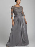 Plus Size Grey Lace Half-Sleeve Mother of the Bride Dress - Luzilly Bridal & Apparel