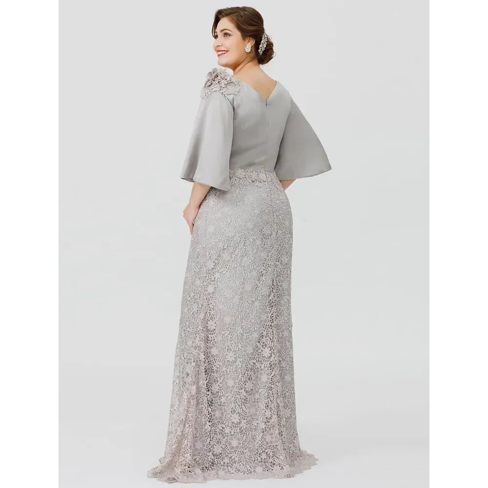 Plus Size Lace Mermaid Mother of the Bride Dress with Half Sleeves - Luzilly Bridal & Apparel