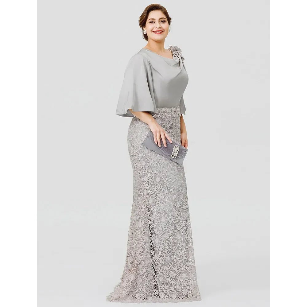 Plus Size Lace Mermaid Mother of the Bride Dress with Half Sleeves - Luzilly Bridal & Apparel