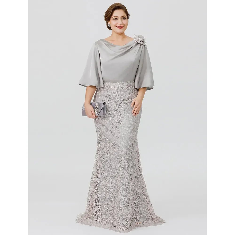 Plus Size Lace Mermaid Mother of the Bride Dress with Half Sleeves - Luzilly Bridal & Apparel