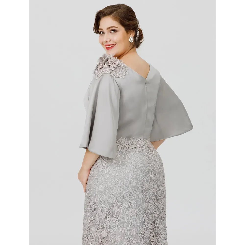 Plus Size Lace Mermaid Mother of the Bride Dress with Half Sleeves - Luzilly Bridal & Apparel