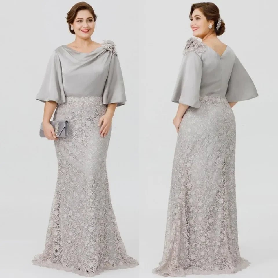 Plus Size Lace Mermaid Mother of the Bride Dress with Half Sleeves - Luzilly Bridal & Apparel