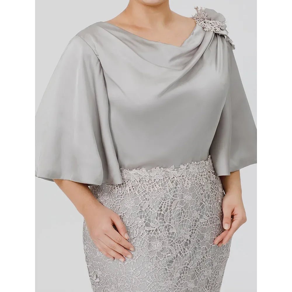 Plus Size Lace Mermaid Mother of the Bride Dress with Half Sleeves - Luzilly Bridal & Apparel