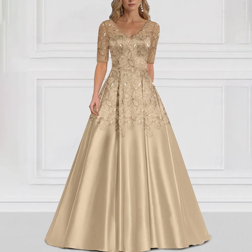 Plus Size V-Neck Lace Appliqué Mother of the Bride Dress - Luzilly Bridal & Apparel